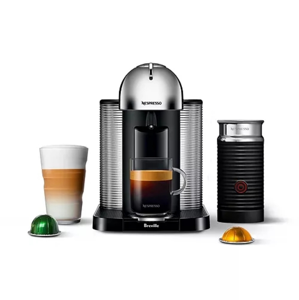 Nespresso Chrome and Black Coffee Machine with Milk Frother - Picture 1 of 4